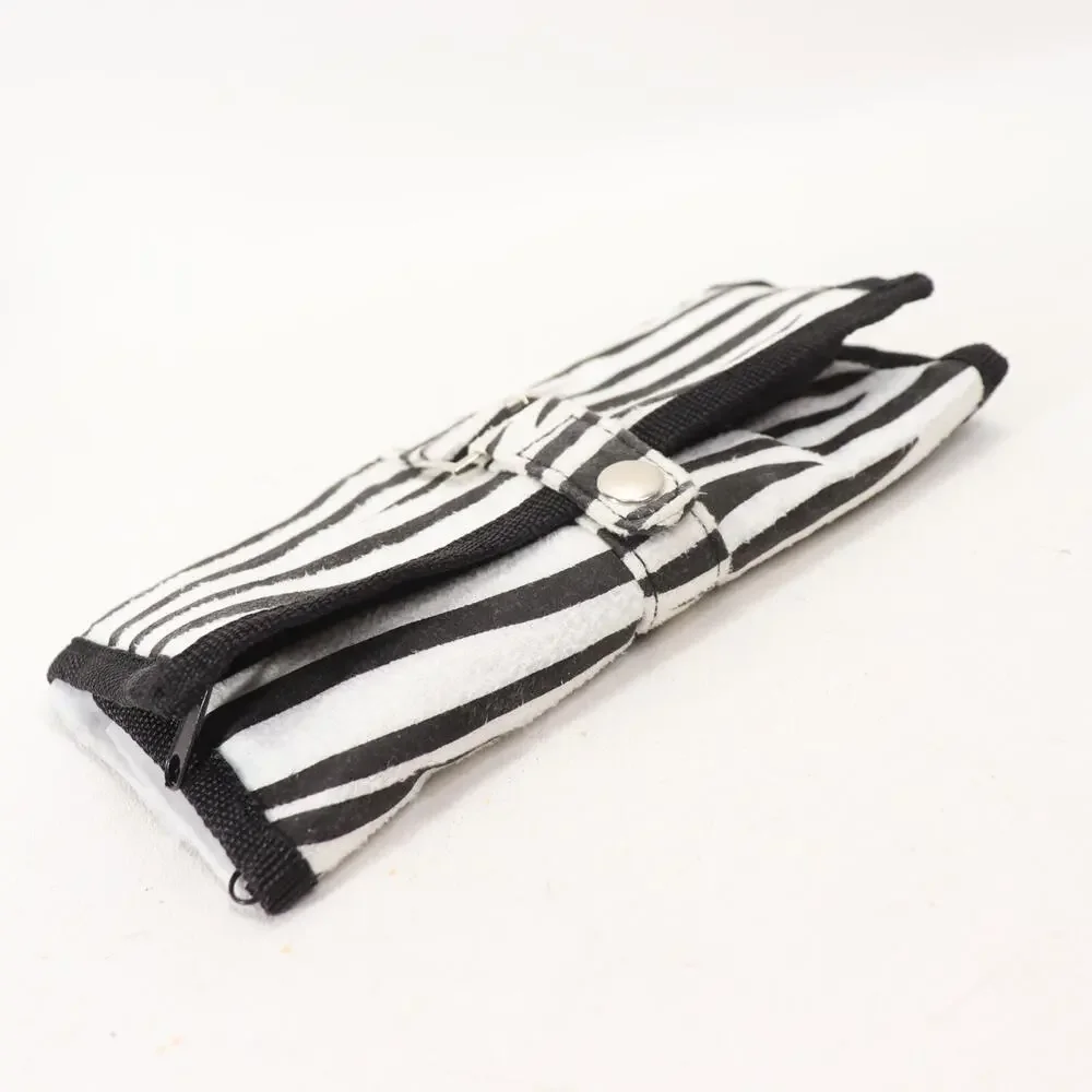 Vtg GMC Fuzzy Zebra Jewelry Rollup Bag Travel Clear Pockets Snap Trifold